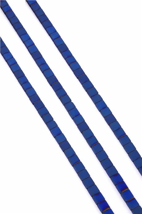 Hematite Natural Stone Matte Blue Square Cut 6x6mm String Of Beads