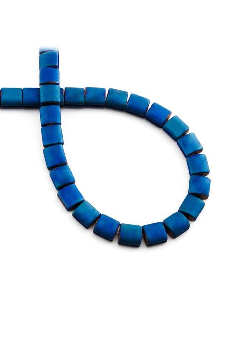 Hematit Taşı Bombeli Kare Kanallı Kesim Mat Mavi 7x7mm Doğal Taş Dizi