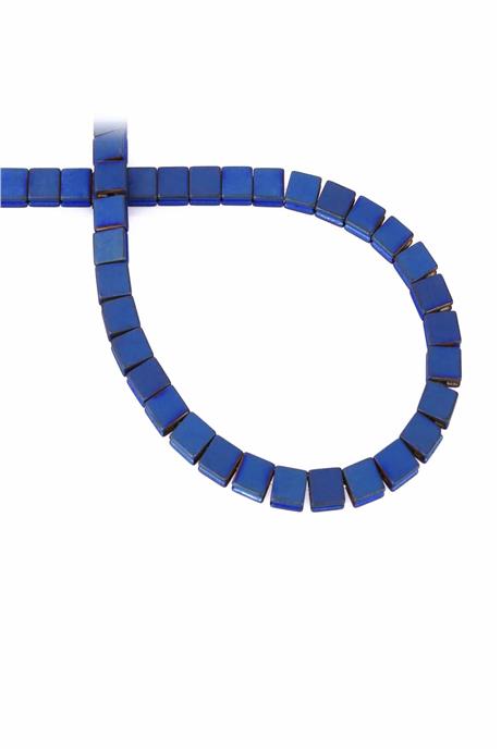 Hematite Natural Stone Matte Blue Square Cut 6x6mm String Of Beads