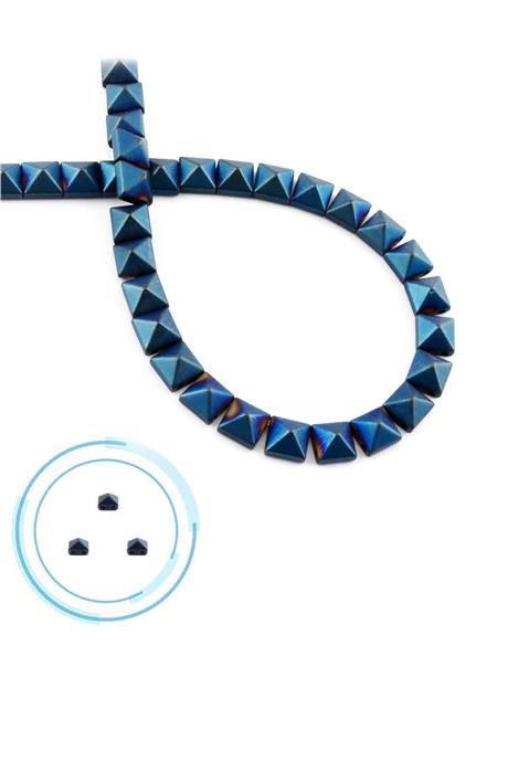 Hematite Natural Stone Matte Blue Pyramid Square Cut Double Hole 6x6mm String Of Beads