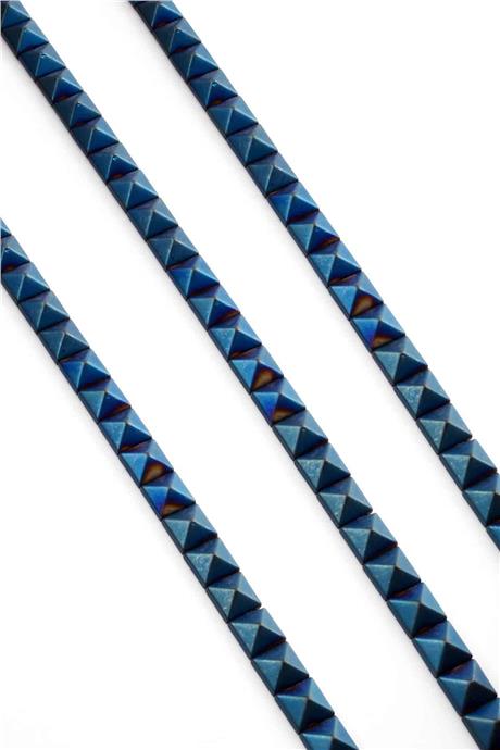 Hematite Natural Stone Matte Blue Pyramid Square Cut Double Hole 6x6mm String Of Beads