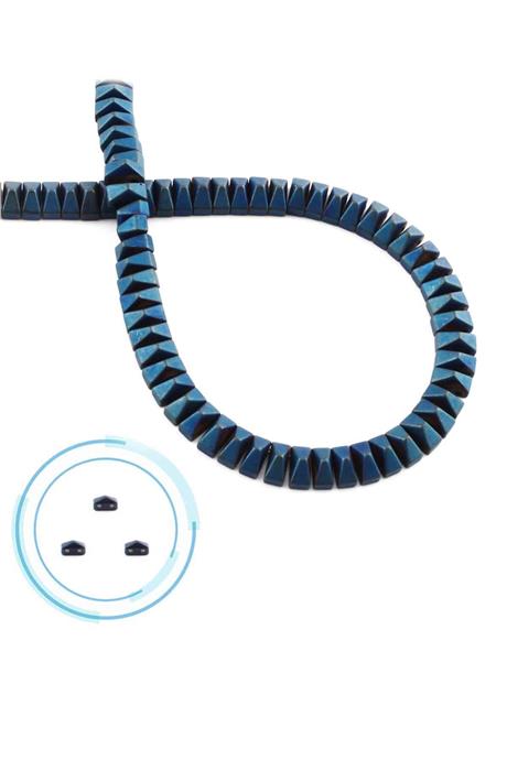 Hematite Natural Stone Matte Blue Pyramid Cut Double Hole 6x3mm String Of Beads