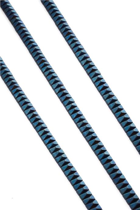 Hematite Natural Stone Matte Blue Pyramid Cut Double Hole 6x3mm String Of Beads