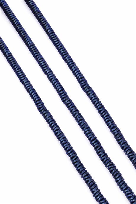 Hematite Natural Stone Matte Blue Washer Cut 6x2mm String Of Beads