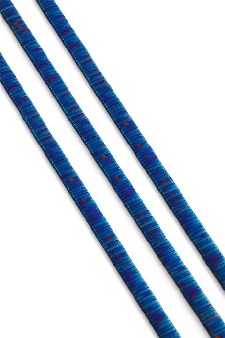 Hematit Doğal Taş Mat Mavi Rondela Kesim Çift Delikli 5x1mm Dizi