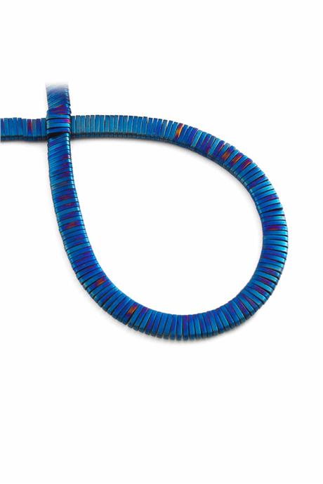 Hematit Doğal Taş Mat Mavi Rondela Kesim Çift Delikli 5x1mm Dizi