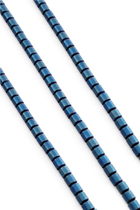 Hematite Natural Stone Matte Blue Cylinder Cut 6x6mm String Of Beads