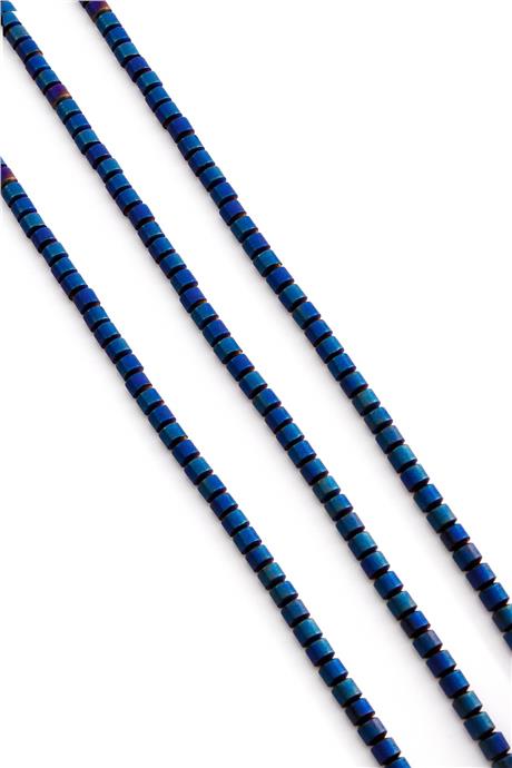 Hematite Natural Stone Matte Blue Cylinder Cut 3x3mm String Of Beads