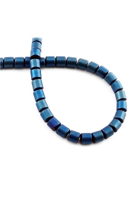 Hematite Natural Stone Matte Blue Cylinder Cut 6x6mm String Of Beads