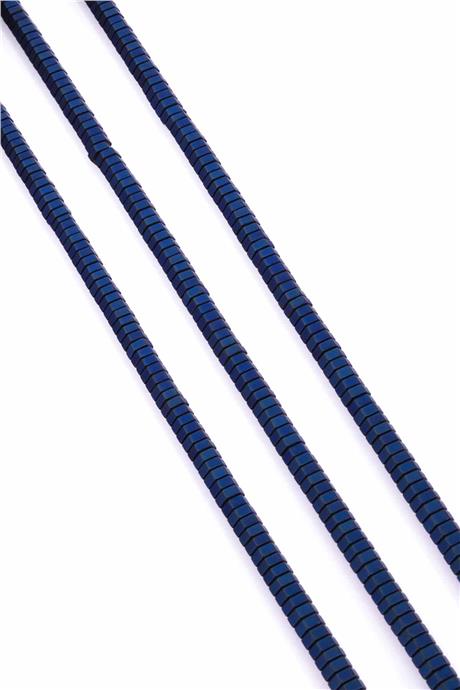 Hematite Natural Stone Matte Blue Vida Washer Cut 6x2mm String Of Beads