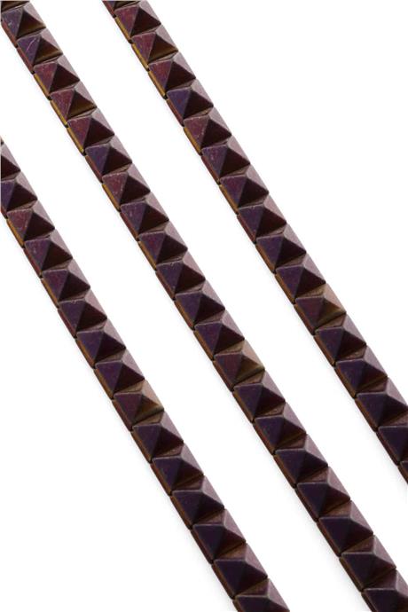 Hematite Natural Stone Matte Purple Pyramid Cut 8x8x8mm String Of Beads