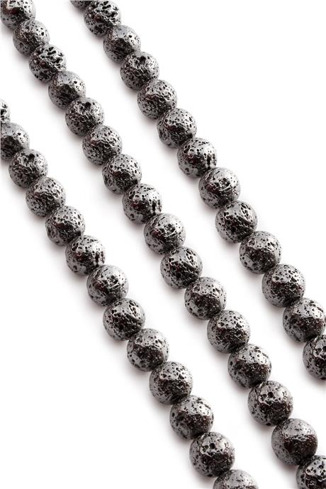 Hematite Natural Stone Matte Rough Smoked Globe Cut 10mm String Of Beads