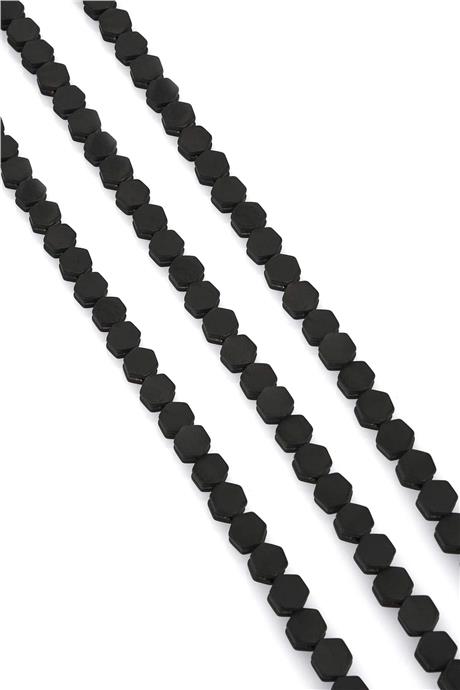 Hematit Taşı Altıgen Kanallı Kesim Mat Siyah 7x4mm Doğal Taş Dizi