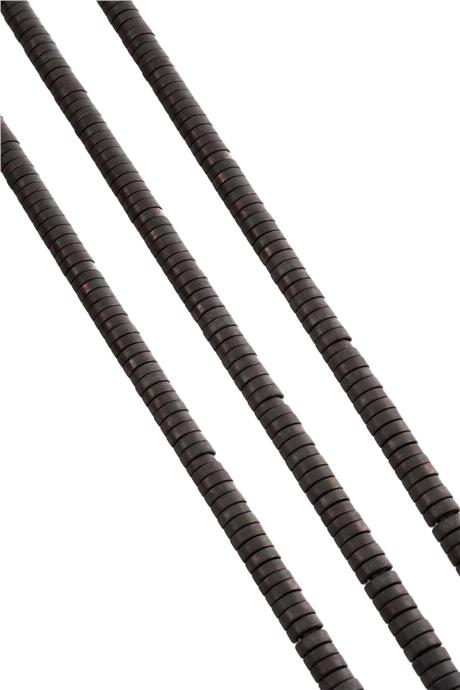Hematite Natural Stone Matte Black Dished Cut Double Hole 6x2mm String Of Beads