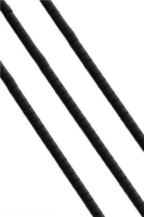 Hematite Natural Stone Matte Black Dished Cut Double Hole 6x6mm String Of Beads