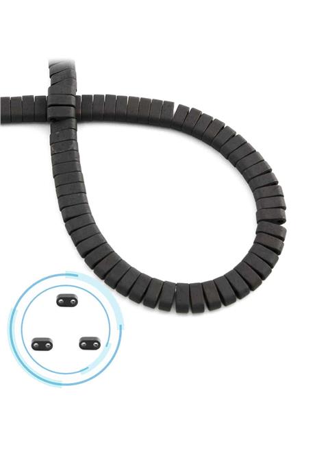 Hematite Natural Stone Matte Black Double Hole 6x2mm String Of Beads