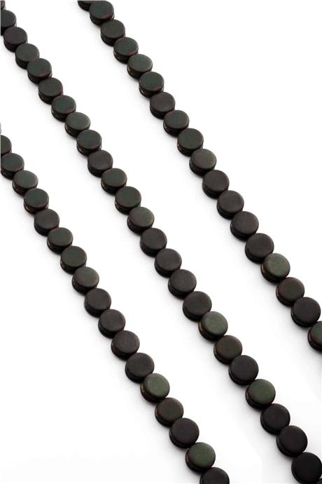 Hematit Doğal Taş Mat Siyah Daire Kesim 8mm Dizi