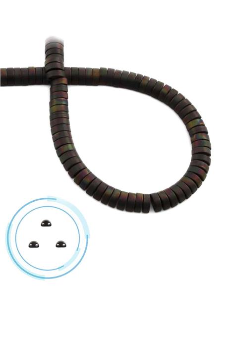 Hematite Natural Stone Matte Black Rainbow Dished Cut Double Hole 6x2mm String Of Beads