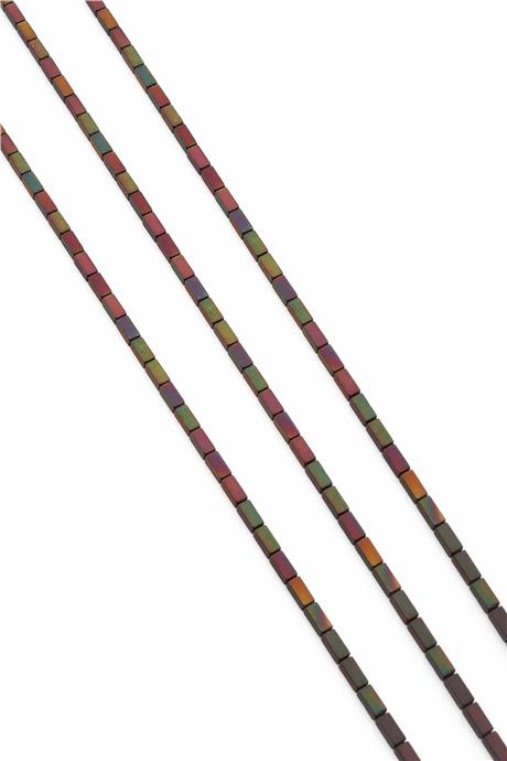 Hematite Natural Stone Matte Black Rainbow Rectangular Cut 2x4mm String Of Beads