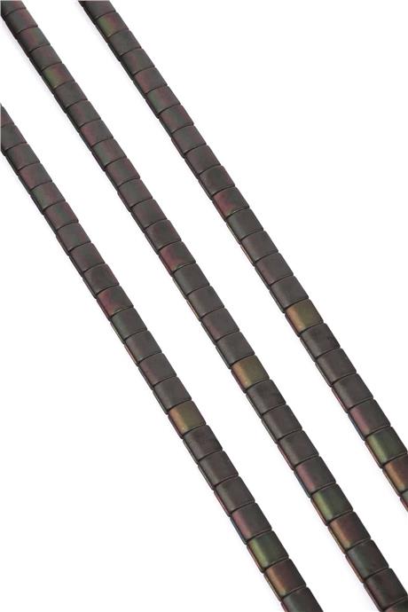 Hematite Natural Stone Matte Black Rainbow Square Cut 7x7mm String Of Beads