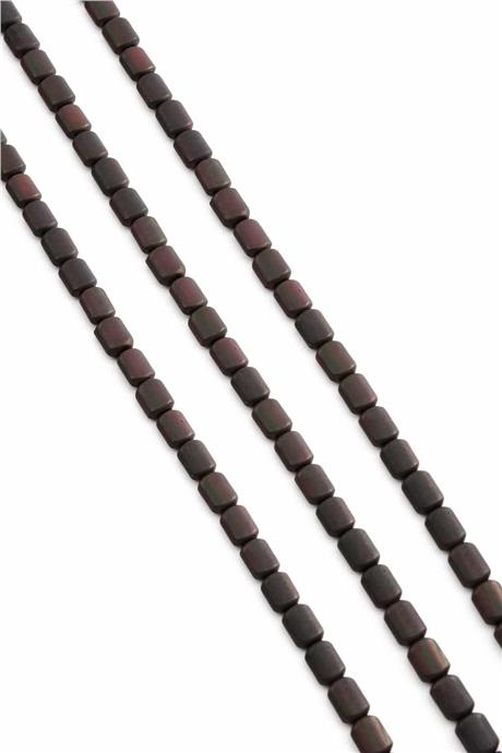 Hematite Natural Stone Matte Black Rainbow Cylinder Cut 4x6mm String Of Beads