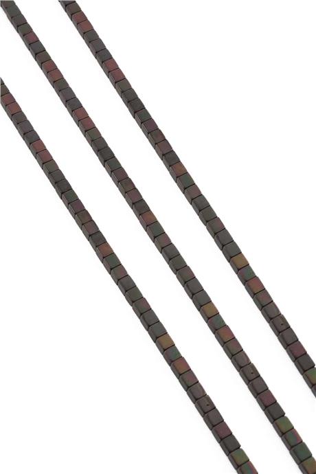 Hematite Natural Stone Matte Black Rainbow Cube Cut 3x3mm String Of Beads