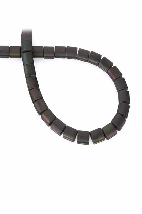 Hematite Natural Stone Matte Black Rainbow Square Cut 7x7mm String Of Beads