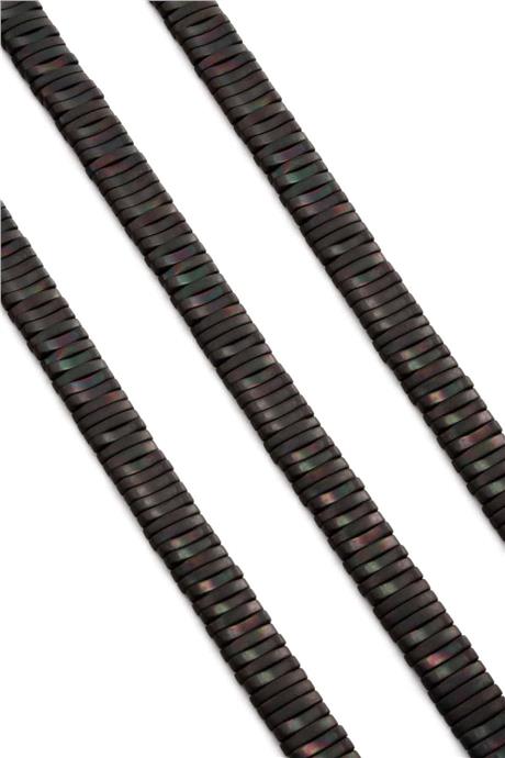 Hematite Natural Stone Matte Black Rainbow Double Hole 10x2mm String Of Beads