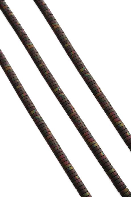 Hematite Natural Stone Matte Black Rainbow Dished Cut Double Hole 6x2mm String Of Beads