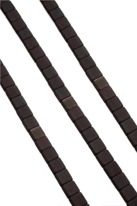Hematite Natural Stone Matte Black Rainbow Flat Square Cut 8x8mm String Of Beads