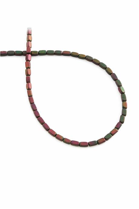 Hematite Natural Stone Matte Black Rainbow Rectangular Cut 2x4mm String Of Beads