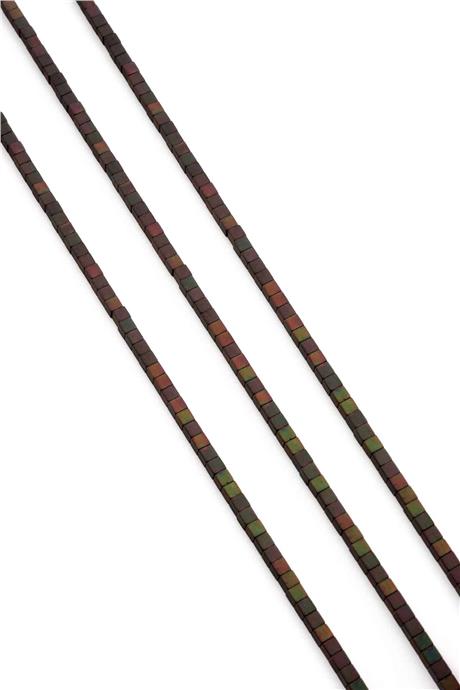 Hematite Natural Stone Matte Black Rainbow 2x2mm String Of Beads