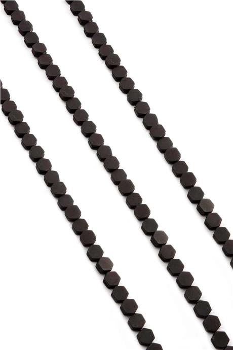 Hematite Natural Stone Matte Black Rainbow Hexagon Cut 5x5mm String Of Beads