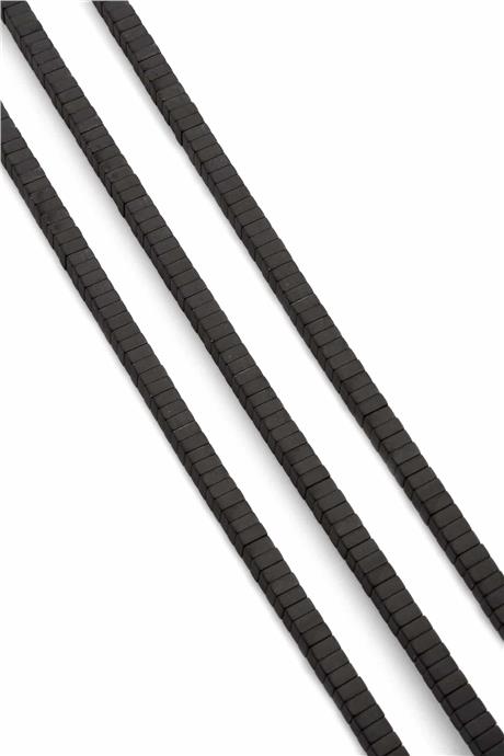 Hematite Natural Stone Matte Black Square Dore Cut 4x2mm String Of Beads