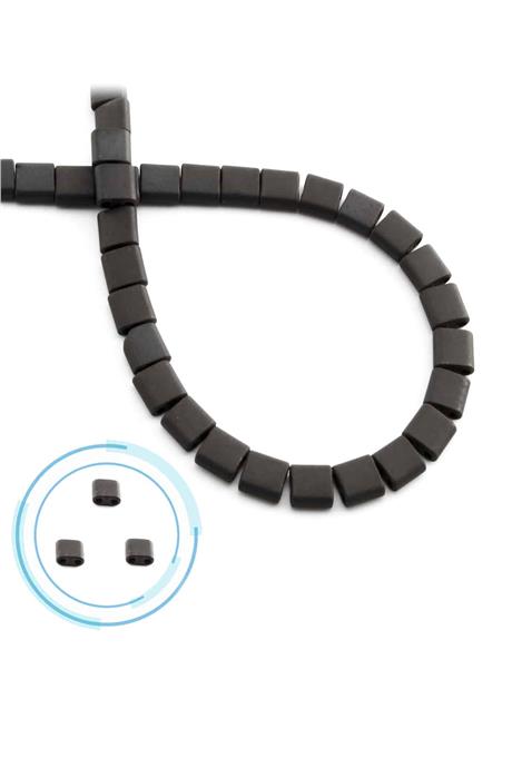 Hematite Natural Stone Matte Black Square Cut Double Hole 6x6mm String Of Beads