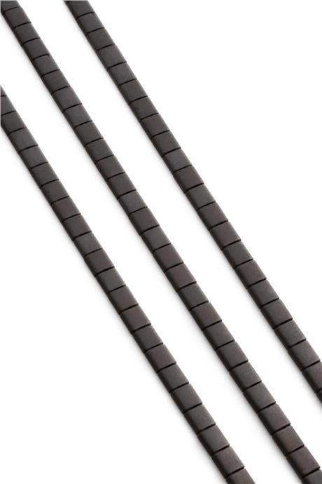 Hematite Natural Stone Matte Black Square Cut Double Hole 6x6mm String Of Beads
