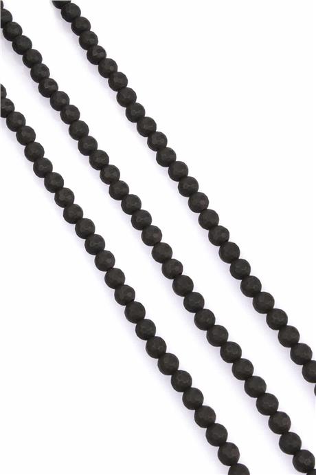 Hematite Natural Stone Matte Black Globe Facet Cut 6mm String Of Beads
