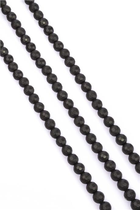 Hematite Natural Stone Matte Black Globe Facet Cut 8mm String Of Beads