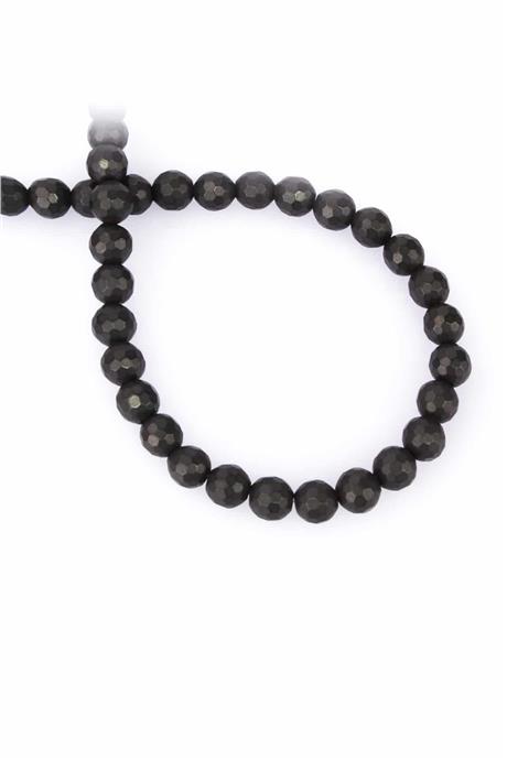 Hematite Natural Stone Matte Black Globe Facet Cut 8mm String Of Beads