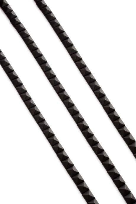 Hematite Natural Stone Matte Black Pyramid Square Cut Double Hole 6x6mm String Of Beads