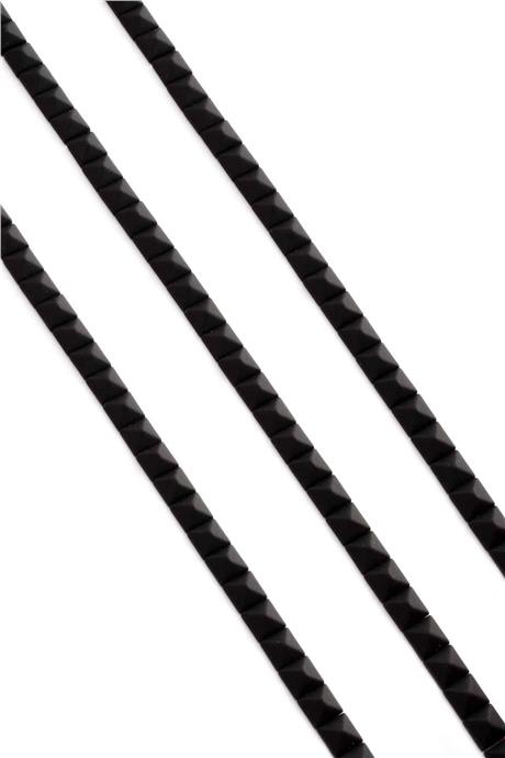 Hematite Natural Stone Matte Black Pyramid Square Cut Double Hole 6x6mm String Of Beads
