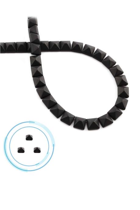 Hematite Natural Stone Matte Black Pyramid Square Cut Double Hole 6x6mm String Of Beads