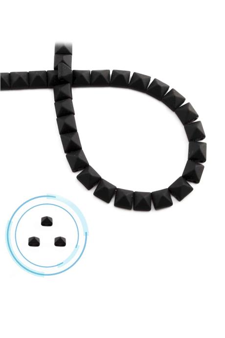 Hematite Natural Stone Matte Black Pyramid Square Cut Double Hole 6x6mm String Of Beads