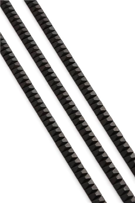 Hematite Natural Stone Matte Black Pyramid Cut Double Hole 6x3mm String Of Beads