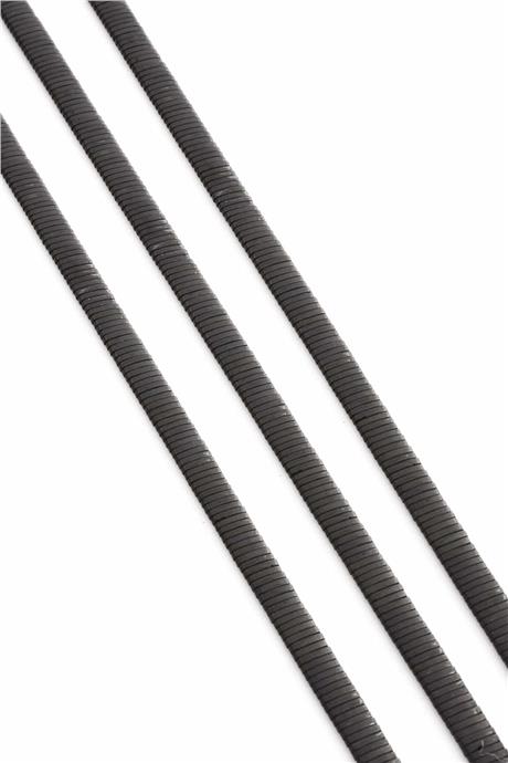 Hematit Doğal Taş Mat Siyah Rondela Kesim Çift Delikli 5x1mm Dizi