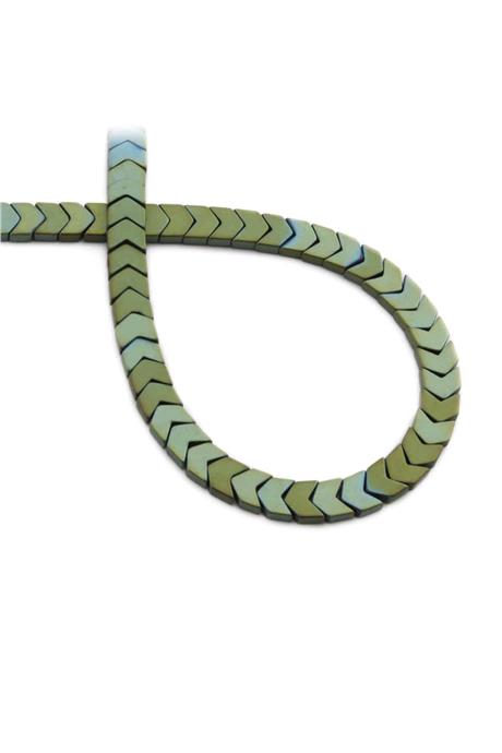 Hematite Natural Stone Matte Green Sergeant Cut 6x3mm String Of Beads