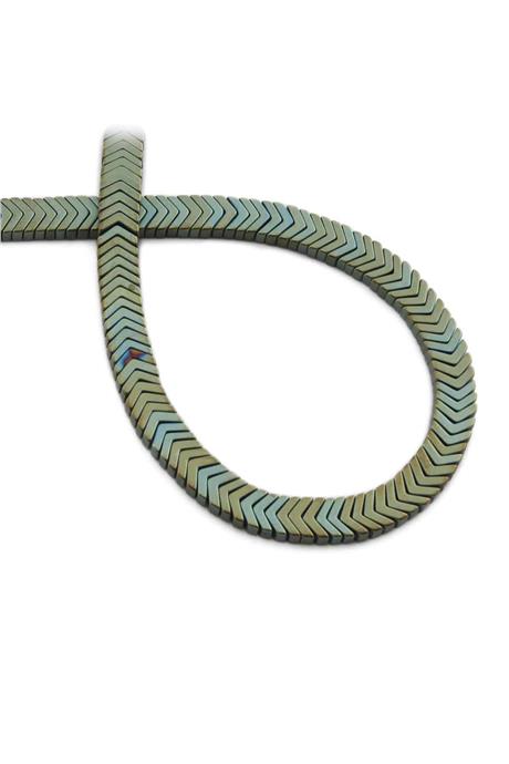 Hematite Natural Stone Matte Green Sergeant Cut 7x1mm String Of Beads