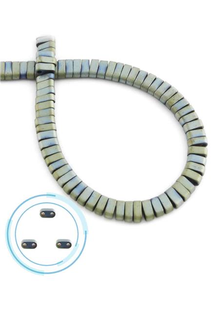 Hematite Natural Stone Matte Green Double Hole 6x2mm String Of Beads