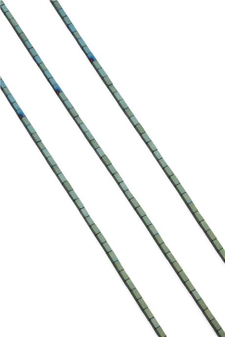 Hematite Natural Stone Matte Green Rectangular Cut 2x4mm String Of Beads