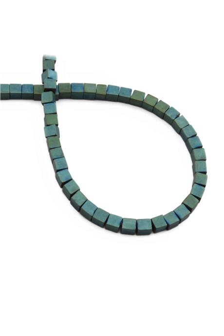 Hematite Natural Stone Matte Green Square Cut 4x4mm String Of Beads